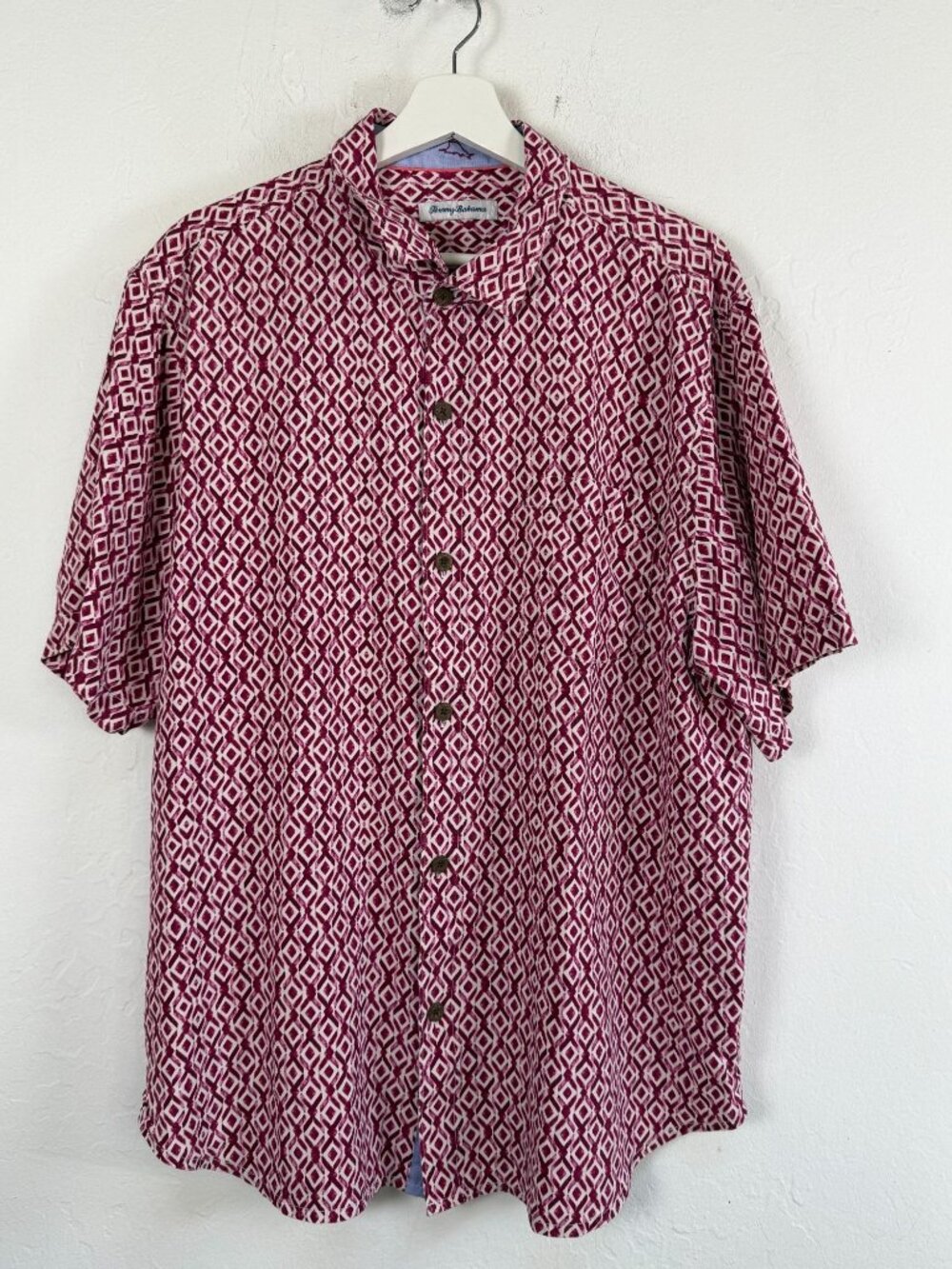 Tommy Bahama Diamond Tides Mens Hawaiian Shirt Red Silk Camp Button Up XL